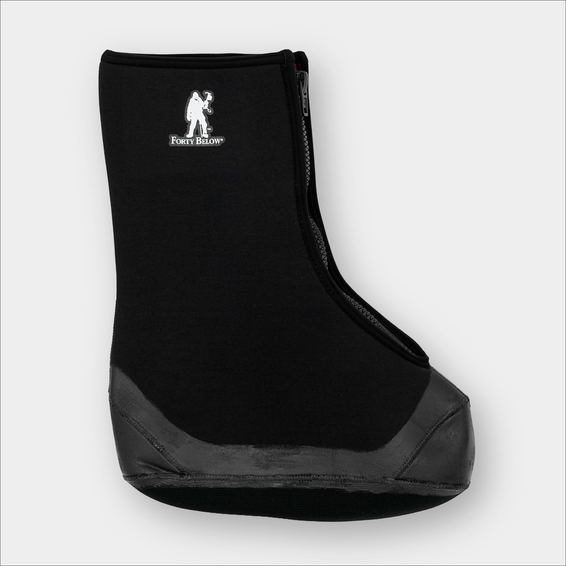 Insulated Forty Below Purple Haze Overboot side view black with white logo on a gray background