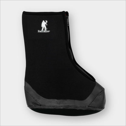 Insulated Forty Below Purple Haze Overboot side view black with white logo on a gray background