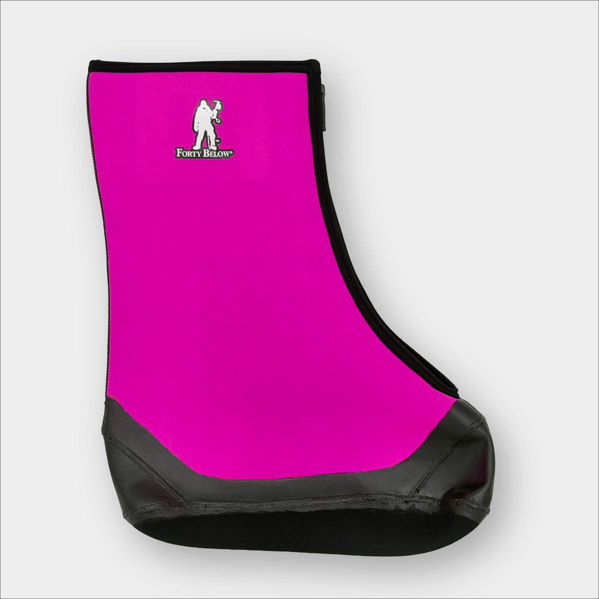 Insulated Forty Below Purple Haze Overboot side view pink with white logo on a gray background