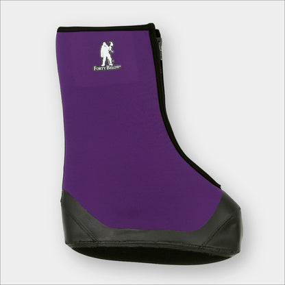 Insulated Forty Below Purple Haze Overboot side view purple with white logo on a gray background