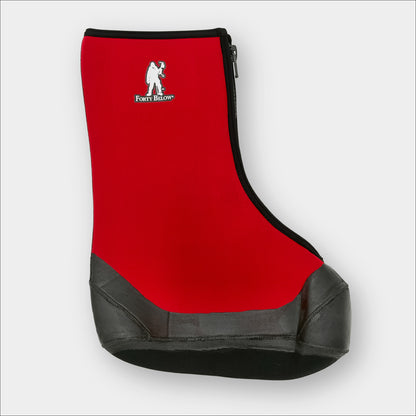 Insulated Forty Below Purple Haze Overboot side view red with white logo on a gray background