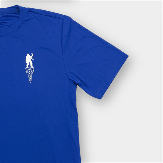 Forty Below athletic T-Shirt short sleeve blue with white logo gray background