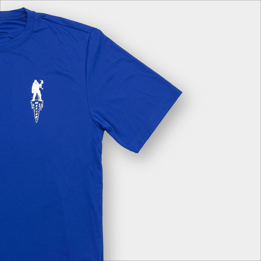 Forty Below athletic T-Shirt short sleeve blue with white logo gray background