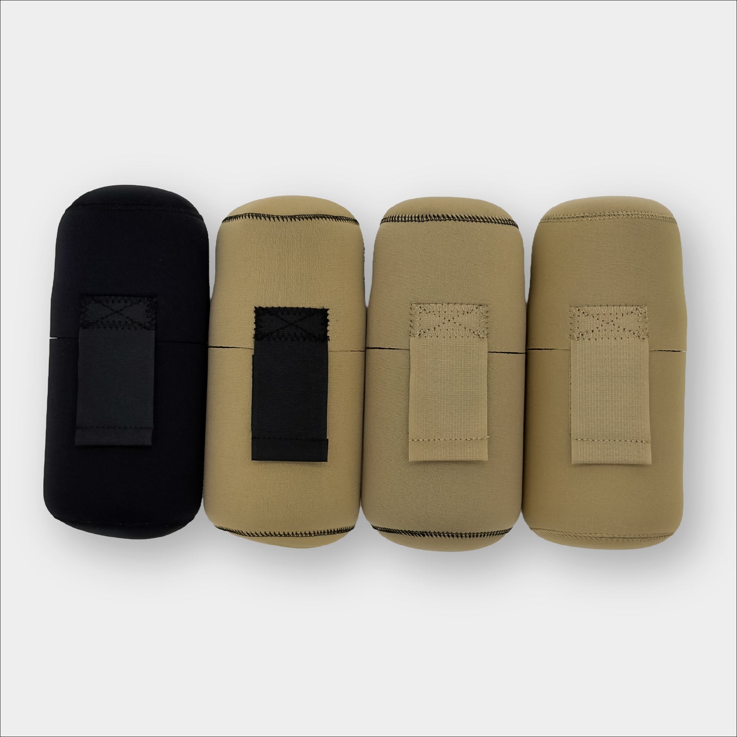 Forty Below Insulated Bottle Boot  1.0 Liter black and 3 tan next to each other front facing on a gray background