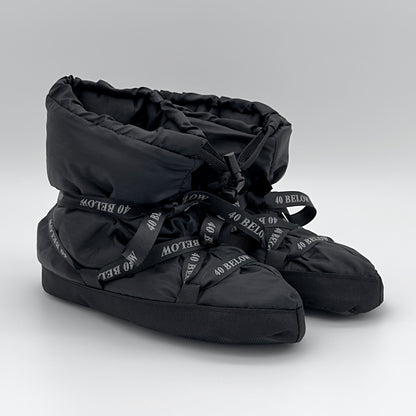 Forty Below  insulated camp bootie thumbnail black with black lacing on a white background