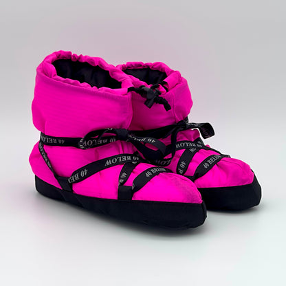 Forty Below  insulated camp bootie thumbnail pink with black lacing on a white background