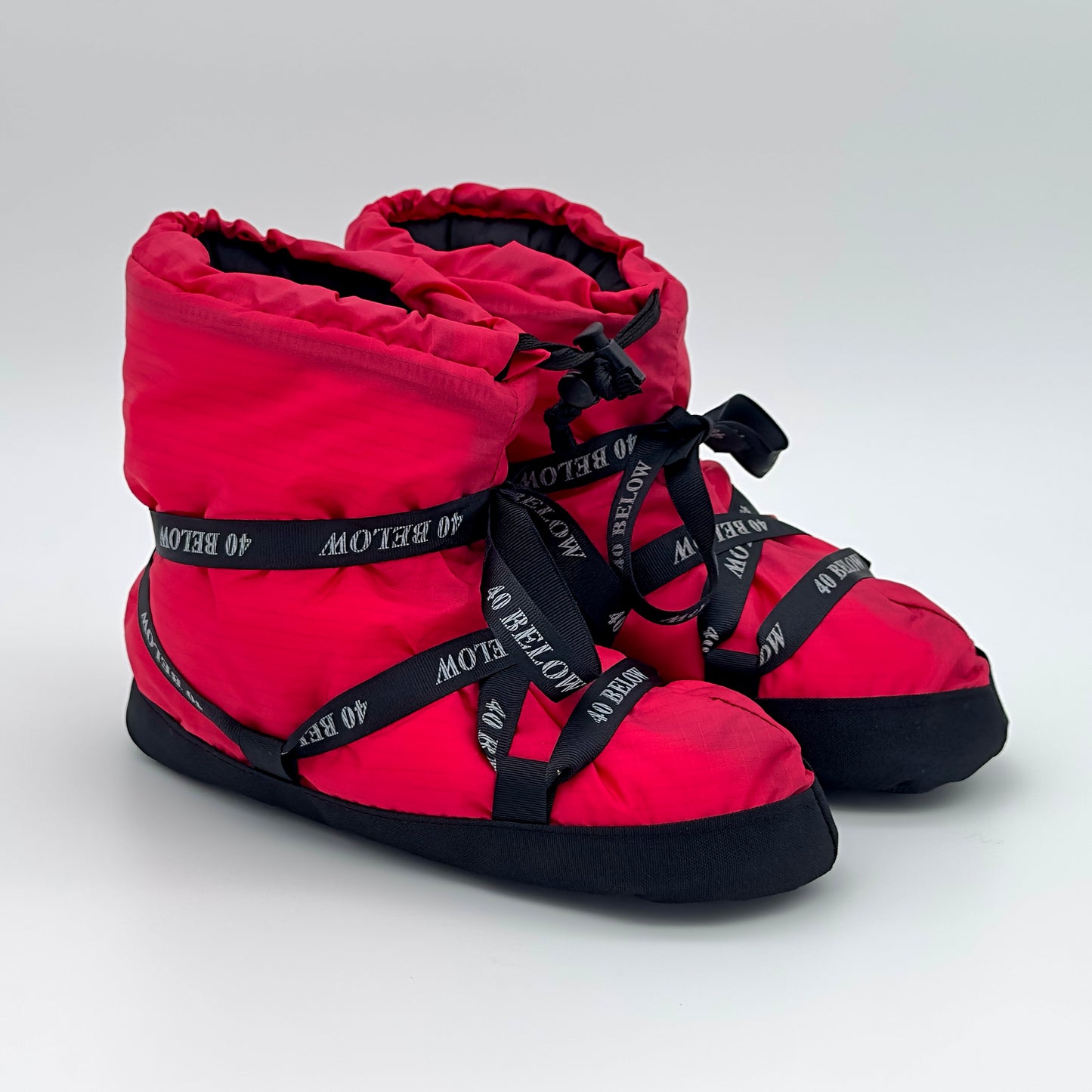 Forty Below  insulated camp bootie thumbnail red with black lacing on a white background
