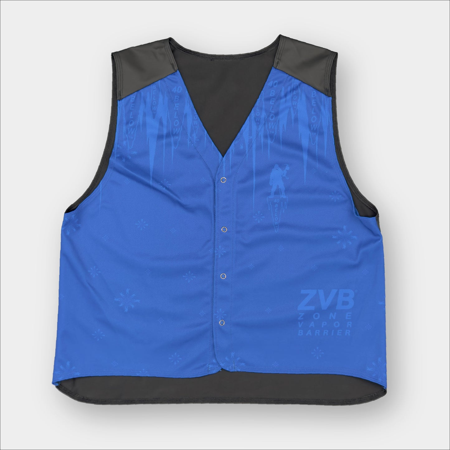 Forty Below Zone Vapor barrier vest Blue with black moisture backside on a white background
