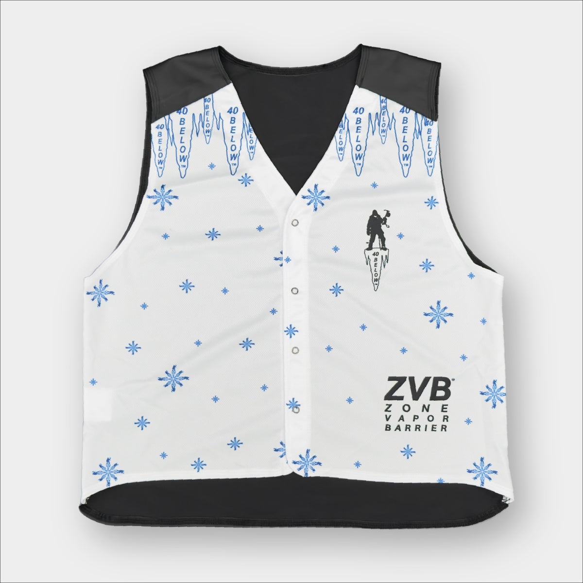 Forty Below Zone Vapor barrier vest white with black moisture backside on a white background