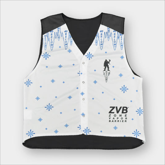 Forty Below Zone Vapor barrier vest white with black moisture backside on a white background
