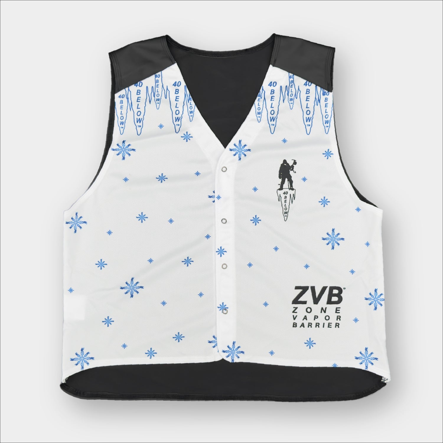Forty Below Zone Vapor barrier vest white with black moisture backside on a white background