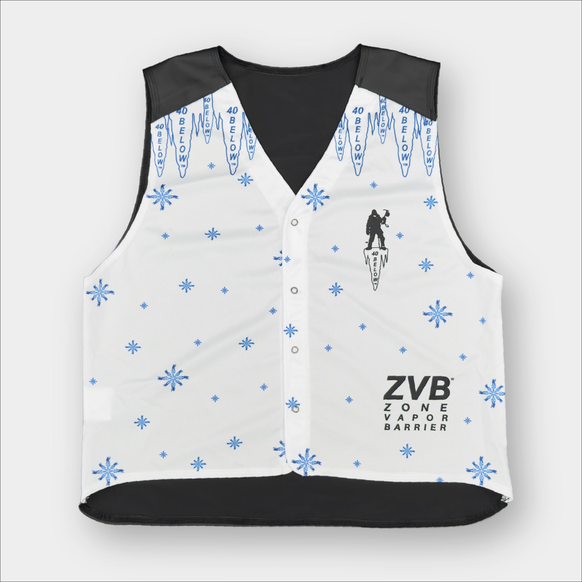 Forty Below Zone Vapor barrier vest white with black moisture backside on a white background
