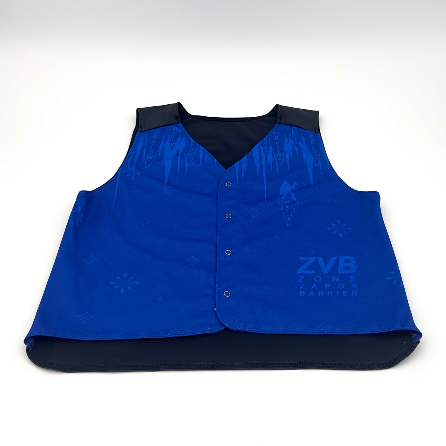Forty Below Zone Vapor barrier vest blue with black moisture backside on a white background