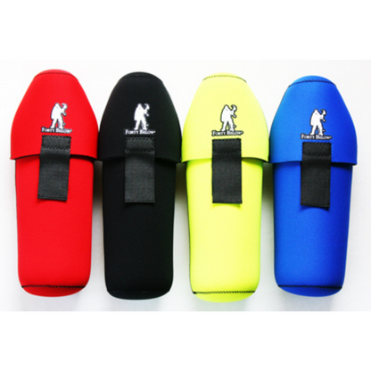 Forty Below 2qt Insulated Bootle Boot Front view in  red, black, yellow, and blue with a brand logo on a white background.