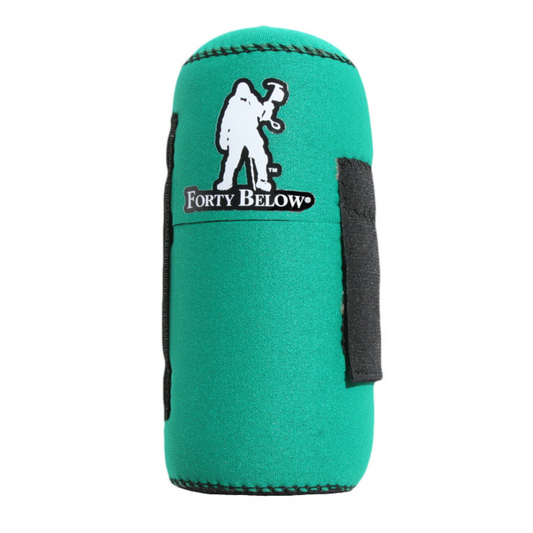 Forty Below 0.5 L Insulated Bottle Cover Green front view with white logo white background